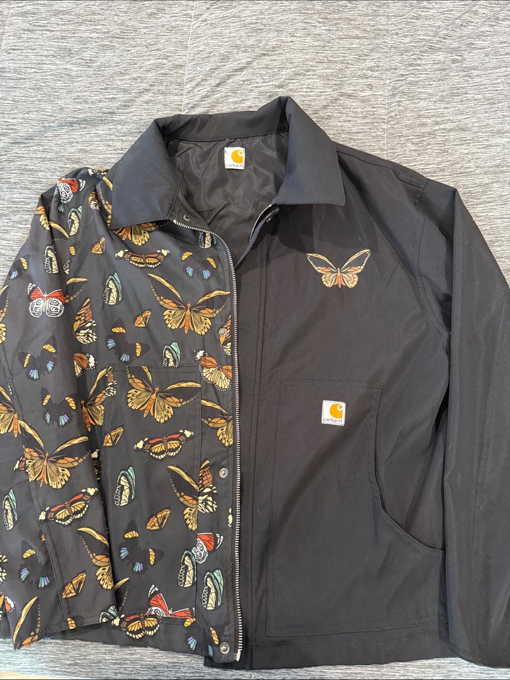 Carhartt Men’s Black Jacket with Multicolor Butterfly Print